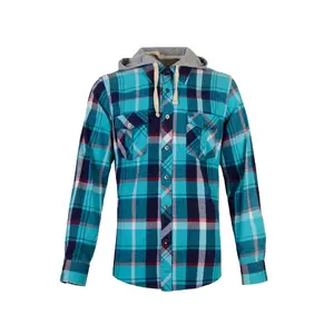 Fabriek Leverancier Goedkope Comfortabele Winter Flanel Hooded Check Shirt Voor Mannen