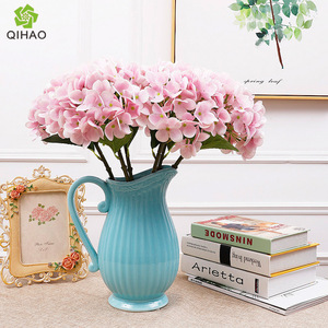 QIHAO <b>Artificial</b> <b>Hydrangea</b> Flowers 50cm With Leaves High Simulation Silk Flower Wedding Decor Bouquet Photo Props - Product Image 2