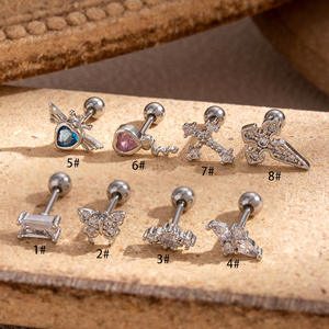 Nova moda europeu americano simples orelha prego aço inoxidável haste fina parafuso bola ouro cristal punctura-orelha fácil - Product Image 2