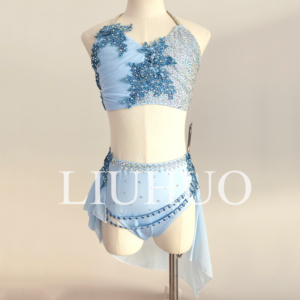 Abito <span class=keywords><strong>da</strong></span> Danza Lirica LIUHUO per Ragazze Pole Dance di Lusso con Strass Brillanti <span class=keywords><strong>da</strong></span> Competizione Esibizione Blu Grigio Personalizzabile - Product Image 3