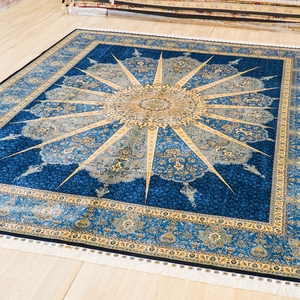 Grande <span class=keywords><strong>Tappeto</strong></span> Turco Blu Samarkand Fatto a Mano in Pura Seta per Soggiorno, Prodotto in Turchia, Dubai e India - Product Image 3