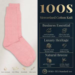 Calzini Eleganti da Uomo in Cotone Rosa Personalizzabili <span class=keywords><strong>con</strong></span> Design a Risvolto, Traspiranti, per Uso Quotidiano e Business - Product Image 2