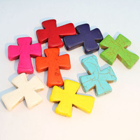 TB0880 Chunky Grand Grand Multi Couleur Coloré Howlite Turquoise Pierre Gemme Croix Perles Focales Perles Religieuses