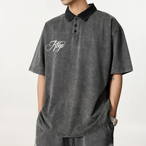 Polo de Algodón Lavado con Bloques de Color Vintage, Nuevo, con Botones, Polo Holgado para Hombre - Product Image 1