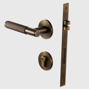 Dooroom Knurled Brass Door Lock Handles Lever Set Interior Magnetic Private Passage <b>Dummy</b> EU Cylinder - Product Image 2