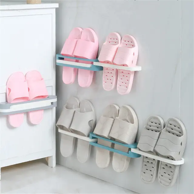 Slippers Rack Hanging Shoe Organizers Folding Holder Shoes Hanger Wall Mounted Shoe and Bathroom Towel Organizer Rack