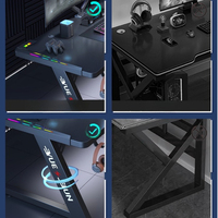 Bureau de jeu RGB noir avec éclairage LED et support pour casque, poste de travail informatique ergonomique pour les joueurs