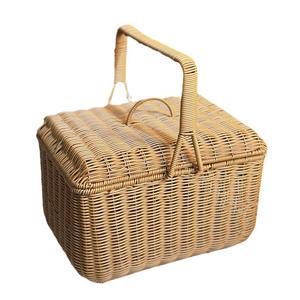 Cesta de Almacenamiento Portátil Tejida a Mano de Estilo Pastoral con Tapa para Cocina, Picnic al Aire Libre, Regalo, Compra de Frutas y Verduras - Product Image 5