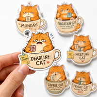 Autocollants personnalisés sans colle, motif dessin animé, chat mignon orange, autocollants en vinyle découpés étanches pour journal, coque de téléphone