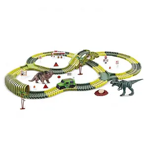 264 adet sıcak satış dinozor parça tren seti oyuncak yarış arabası tırmanma esnek diy dino parça araç seti light up oyuncaklar