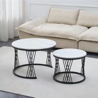 Table basse en fer forgé et verre avec plateau en pierre de quartz, mobilier de salon multifonctionnel de luxe