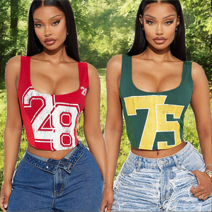 Camisetas de Tirantes Cortas de Lona para Mujer, con Estampado Digital, Cuello Redondo y Cordones, Estilo Urbano Ecológico, Tendencia Verano 2025, 220g, ¡Gran Venta! - Product Image 2