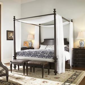 Cama clásica de madera maciza con dosel alto, diseño tradicional tallado a mano, tamaño King ajustable para dormitorio - Product Image 5