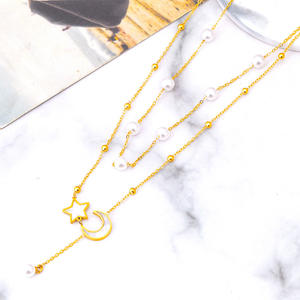 Collier vidéo en acier inoxydable double couche avec perle lune étoile pour princesse pour la fête de mariage Colliers de bijoux fins - Product Image 6