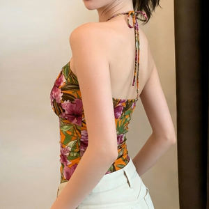 Top Cami para Mujer, Estilo Retro, Estampado Floral Colorido, con Cuentas, Estilo Artístico - Product Image 4