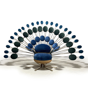 Divano Tufted di Lusso in Stile Nordico per Soggiorno, Poltrona <span class=keywords><strong>Blu</strong></span> con Poggiapiedi, Replica di Arredamento Moderno per Esterni - Product Image 3