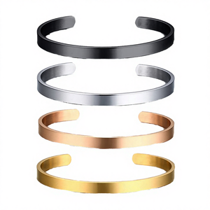 Classic Cuff <b>Bracelets</b> Set In Black <b>Silver</b> Rose Gold And Yellow Gold Plated Alloy For Unisex Fashion Jewelry - Product Image 3