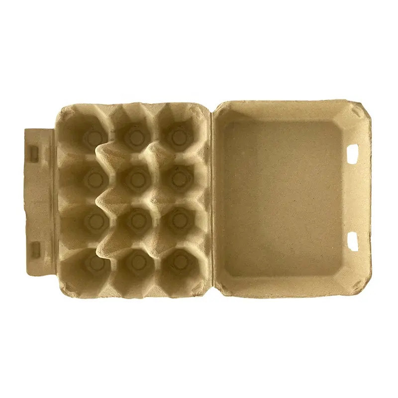 दर्जन अंडे पेपर पल्प बॉक्स 12 सेल कार्टन 2x6 3x4 स्टाइल में 12 बड़े अंडे ट्रे पुनर्नवीनीकरण पेपर पल्प अंडा पैकेजिंग कंटेनर रखा जाता है