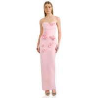 Gaun pesta wanita, kualitas tinggi Vestidos Elegantes 3d bunga mawar Off-the-shoulder Pink elegan gaun perban Bodycon panjang