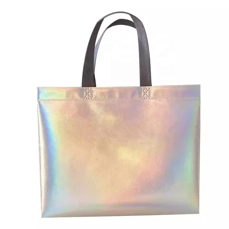 Изготовленная на заказ Модная Нетканая сумка для покупок серебристая металлическая продуктовая Нетканая голографическая сумка для покупок