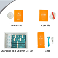 Set de Artículos de Aseo Desechables para Hotel en Bolsa de Plástico con Estampado Naranja, Logotipo de Marca Personalizado, Paquete Individual, Artículos de Aseo para Hostelería