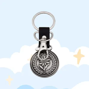 High Quality Custom Metal Car Keyrings Gift Flower Key Chain Zinc Alloy Souvenir Shape Custom Logo Keychain with Leather