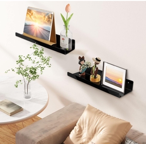 Tùy chỉnh 15 \ "phong cách hiện đại nổi <span class=keywords><strong>Acrylic</strong></span> kệ sách rõ ràng màu đen tường lưu trữ Rack hiển thị tổ chức trẻ em phòng khách - Product Image 3