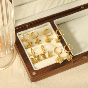 ต่างหูทองคำรูปผีเสื้อประดับดวงอาทิตย์ ทำจากโลหะผสมสังกะสี เครื่องประดับแฟชั่นสำหรับผู้หญิง รุ่น TE6346 - Product Image 2