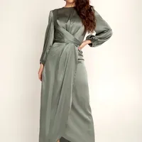 Vestido musulmán Abaya para mujer, ropa islámica de Dubái, moda modesta, cinturón de lazo, Vestido de satén