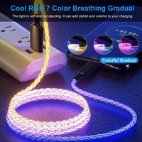 Cable USB RGB de 66W con Luz LED de Gradiente, Carga Súper Rápida, Cable de Datos USB C a Tipo C