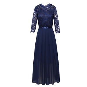 Vestido de gasa con costuras europeas Cuello redondo Encaje Vestido largo de noche <span class=keywords><strong>Ropa</strong></span> de mujer Envío directo - Product Image 3