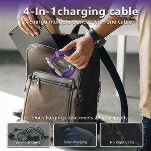 Hot Sale Led Breathing Light 4-In-1 Mobile Phone Charging Cable <b>Usb</b> Suitable Soft Silicone 240W Fast Charging Cable - Product Image 5