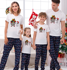 Conjunto de Pijama Térmico de Malha de Manga Curta de Duas Peças para o Natal, Roupas de Verão Combinando para a Família - Product Image 4