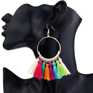 Bohemian fashion vintage creative gold bridal charm jewelry big circle earrings accessories hoop tassel earrings for women
