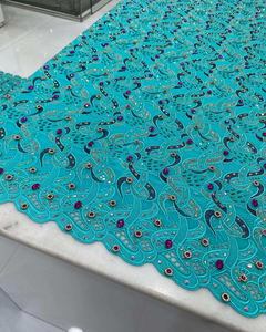 우아한 결혼식과 이브닝 가운을위한 반짝이는 크리스탈 자수가있는 절묘한 신부 레이스 원단 프리미엄 브로케이드 - Product Image 6