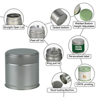 Boîte en métal ronde écologique pour matcha, 30g, hermétique avec couvercle à vis, qualité alimentaire, logo personnalisé pour poudre de café, marque privée