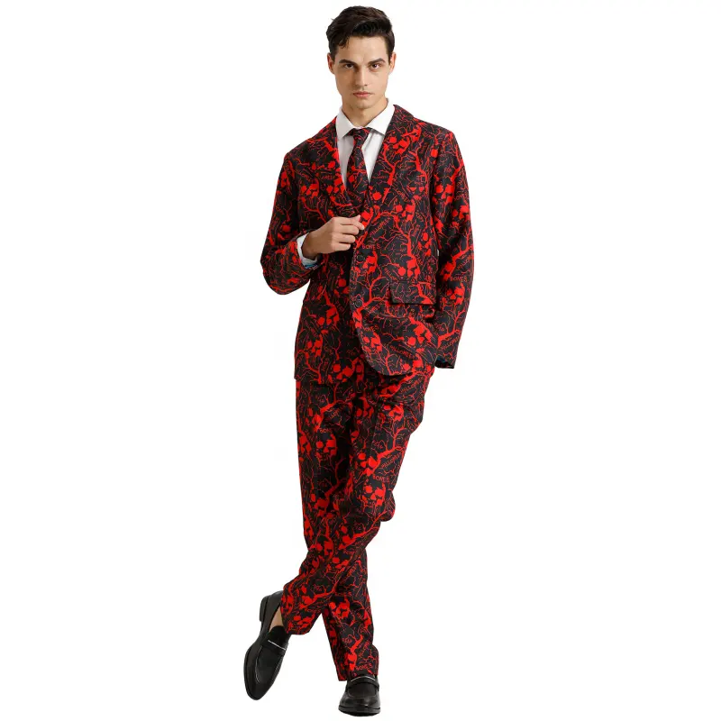 Male Ugly Funny Halloween Costume Polyester Jacket Outfit with Tie Pants for Adults' Parties Includes Suits Components