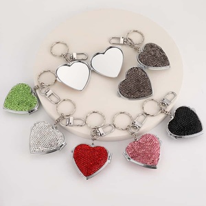 Crystal Heart -Shaped Compact <b>Mirror</b> Metal Folding <b>Pocket</b> <b>Mirror</b> Keychain Portable Mini Makeup <b>Mirror</b> Elegant Keyring for Women - Product Image 1