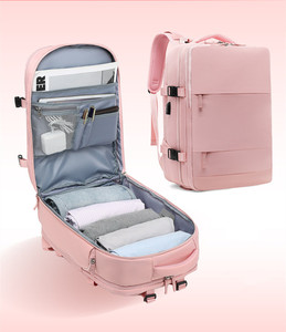 Unisex Nylon Travel <b>Backpack</b> & Cabin Boarding Suitcase with USB Port Laptop Compartment Zipper Closure <b>Plain</b> Design - Product Image 3