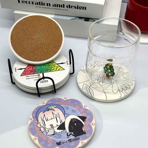 Posavasos Personalizados con Logotipo, Absorbentes, de Cerámica con Patrón de Mármol, Base de Corcho, con Soporte Metálico - Product Image 1