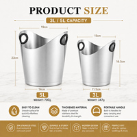 Ember Es Batu Stainless Steel Kapasitas Besar 5L Dengan Pegangan Mudah Dibersihkan Tebal Logo Custom Komersial untuk Wine Bir Hotel Bar