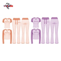 Ensemble décontracté en coton pour femmes grandes tailles, idéal pour le fitness et la détente, avec t-shirt personnalisé à col en V et pantalon évasé – Collection Automne 2026 Tendance