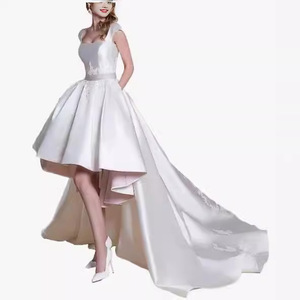 Satin Wedding Dress High Low Sweetheart Neckline White Polyester Fiber Banquet Nature Photoshoot Travel Photography - Product Image 1