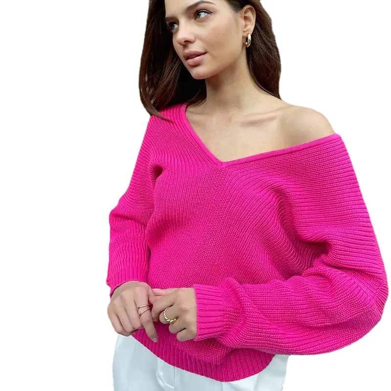Women's solid V neck sweater Women solid sexy V neck sweater