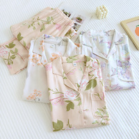 Ensemble de pyjama floral en satin de viscose pour femme, taille élastique, pantalon long, haut de gamme, ample et léger, pour la maison, printemps-automne