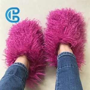 Mode fourrure pantoufle femmes chaussures mongol <span class=keywords><strong>peau</strong></span> de <span class=keywords><strong>mouton</strong></span> diapositives fourrure en peluche maison sandales hiver diapositives pantoufle en gros - Product Image 1