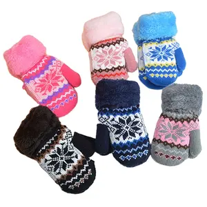 4-8 Jahre Weave Knitted Mitten Warm halten Gebürstet Doppel deck Mode Schnee Design Jacquard Winter Hot Sale Kids