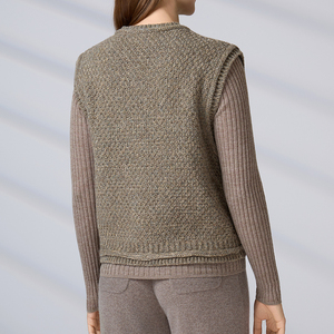 Gilet en tricot pour femme sur mesure OEM ODM, automne-hiver, vintage, en laine, col rond, cardigan avec boutons - Product Image 6