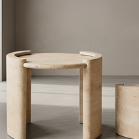 Table basse en faux travertin, table console beige moderne, pièce maîtresse pour le salon, meubles sur mesure avec un design professionnel