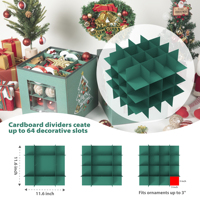 Boîte de rangement authentique pour 64 décorations de Noël, sac organisateur de boules de Noël avec séparateurs pour décorations d'arbre de Noël